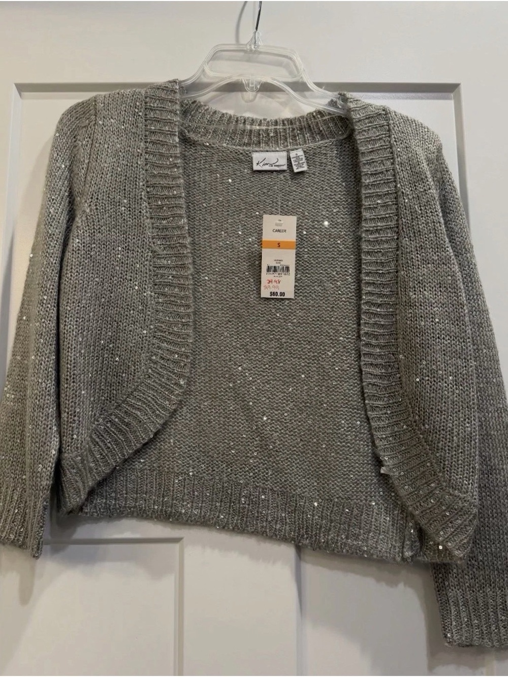 Kim Rogers Silver-Gray Sequin Open Cardigan